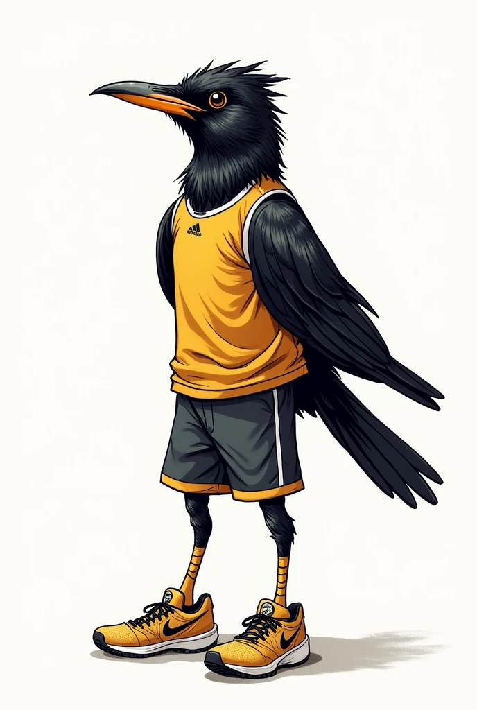 A blackbird animal in sportswear in drawing format