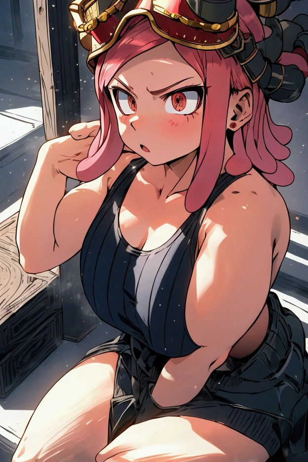 ((Hatsume Mei )),(Pink Hair)、(short hair)、(Black tank top)、(Put goggles on your head)、((Haigure)),((Squat))、((Leg spread))、(True to prompts)、(upscale)、(Glaring with sharp eyes)、(Super big breasts),(Busy Street)、(Many people々々々々々々々々々々々々々)、(sunny)、(blue sky)、(Best lighting)、{{{Browsing Caution}}}、{{{masterpiece}}}, {{{Highest quality}}}, {{ultra-detailed}}, {{shape}}, {{{Very delicate and beautiful}}},{{extremely detailed CG}}、{{unity 8k portrait}}、{{Fabric Shading}}、{{super detailed skin}}、{{Perfect Anatomy}}、{{detailed}}、{{Dynamic Lighting}}、{{{beautiful detailed eyes}}}、{{{beautiful detailed Face}}}、(Perfect Legs)、(Perfect breasts)、(Perfect pose)、(Perfect body)