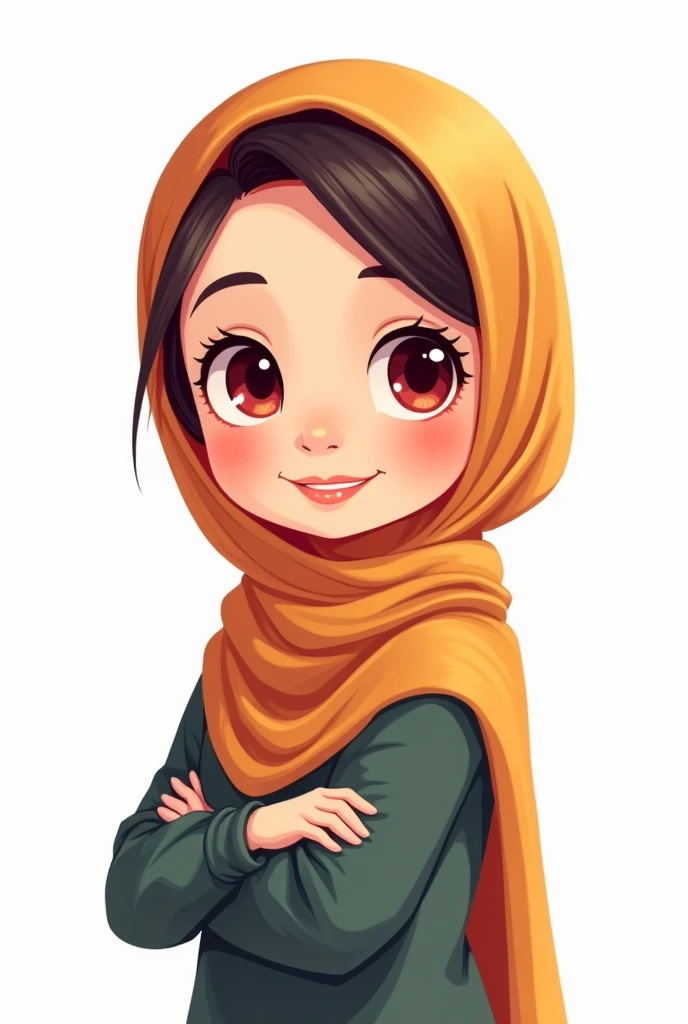 Chibi, Flat color, Single, Full body, cute, (Highest quality), Black hair red eyes, Bob cut, (hijab للمسلمين)shoulder hair, beautiful eyes, Big smile, Bright and curious personality, Mood Creators, cheery, Open mouth, (hijab), White background, (Masterpiece)