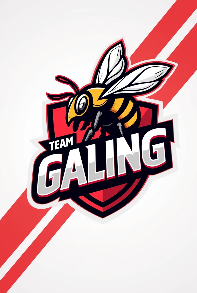 Create a banner with a name of team galing with a logo of a bee with a color design of red and White 