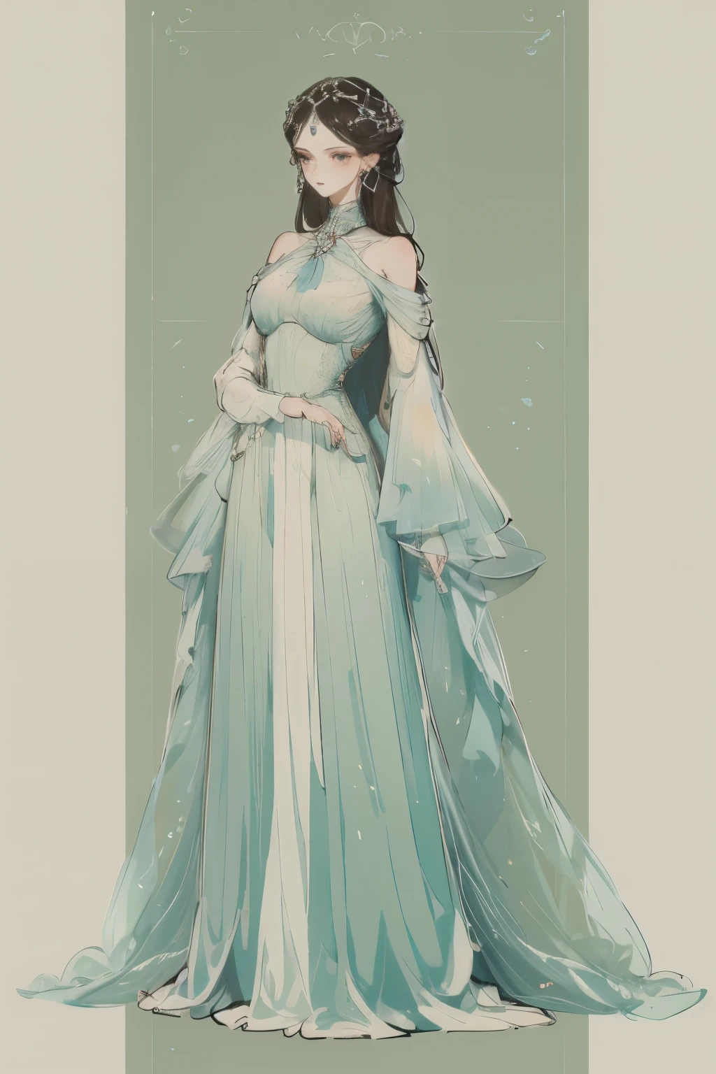 1. Beautiful woman,Mage,Gorgeous long skirt,Standing full body,solitary,Clear facial features,Clean lines design,Transparent Background,(masterpiece,Top quantity,best quality,Ultra-high resolution,Clear facial features,beautiful eyes,Pretty Face),