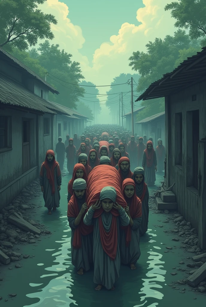 Carrying muslim dead body but nowhere to burry due to flood in Bangladesh ,pathetic ,animation