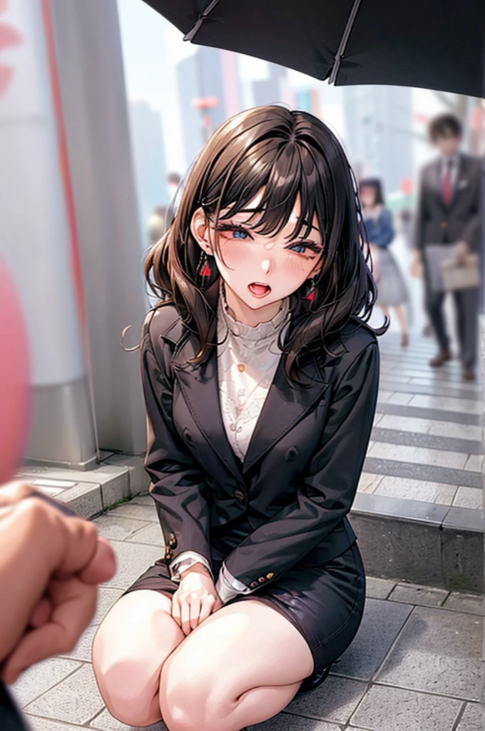 /quality
(masterpiece,best quality,High resolution,高quality,Realistic)

/Hairstyle
(Curly Hair)

/Clothes
(Pencil Skirt,Job interview suit,Black jacket,Torn pantyhose:1.5,Earrings)

/Pose Crouching,sit
Leaning against a wall,
Spread your legs:1.5

(Ahegao,orgasm,vapor:1.5,Wish:1.5),

/Other Crowds:1.5,Fair skin,Feet Focus,Leaning against a wall,male,hand of:1.5,night, roadside,ID card,
