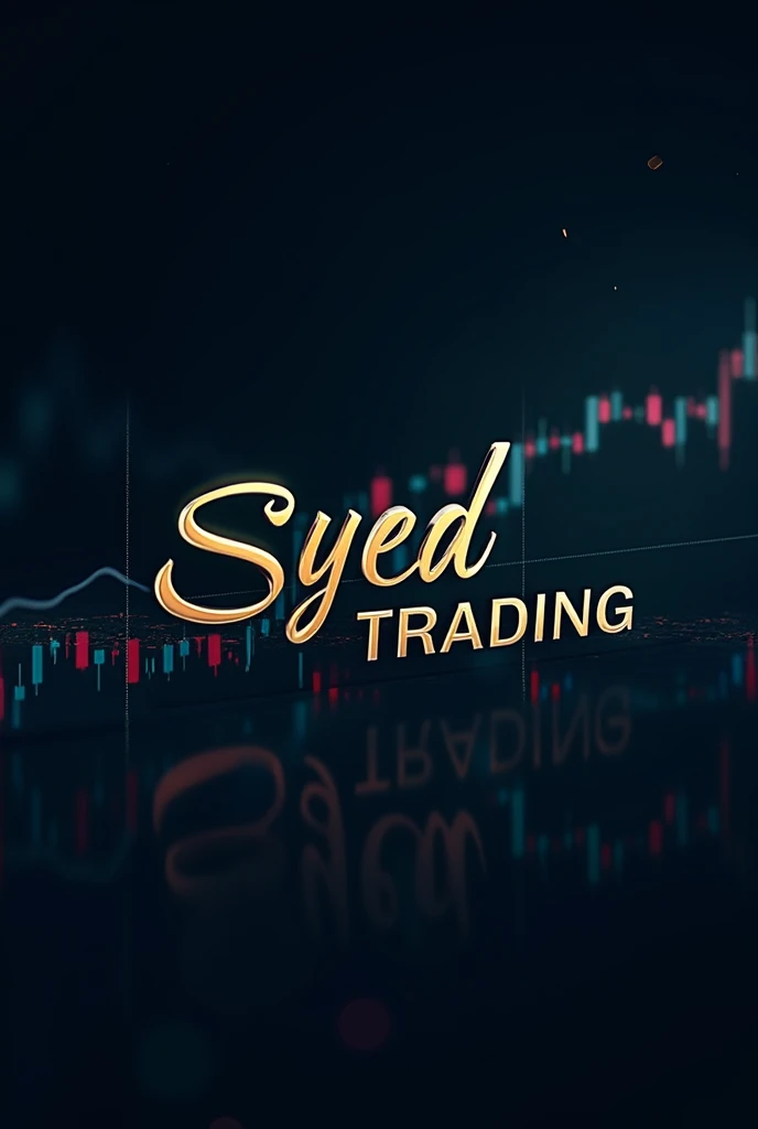 A stylish name on the card " syed trading " with candle stick and share market analytics