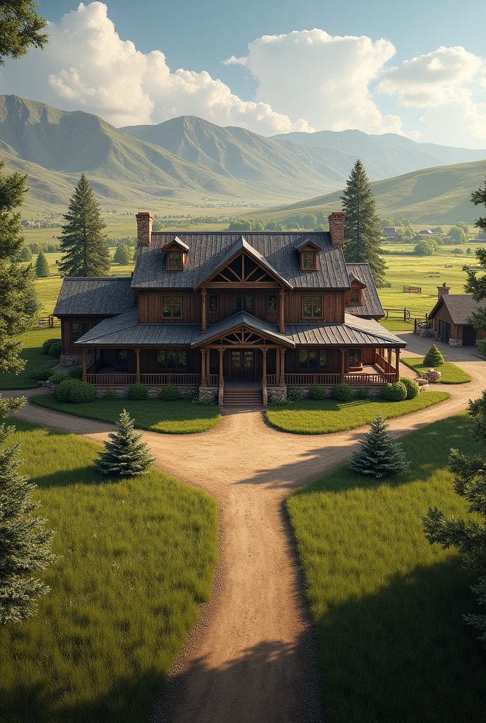 Make a large house inspired by John Dutton's house inside a farm