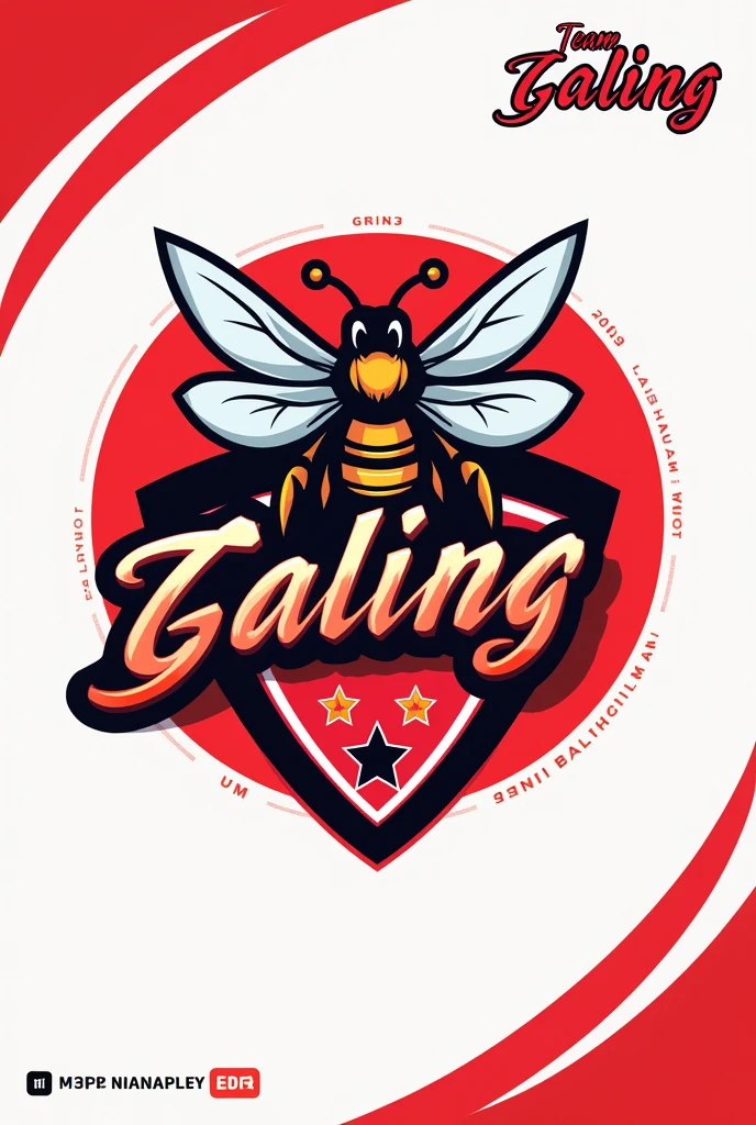 Create a banner with a name of team galing with a logo of a bee with a color design of red and White and a three star 