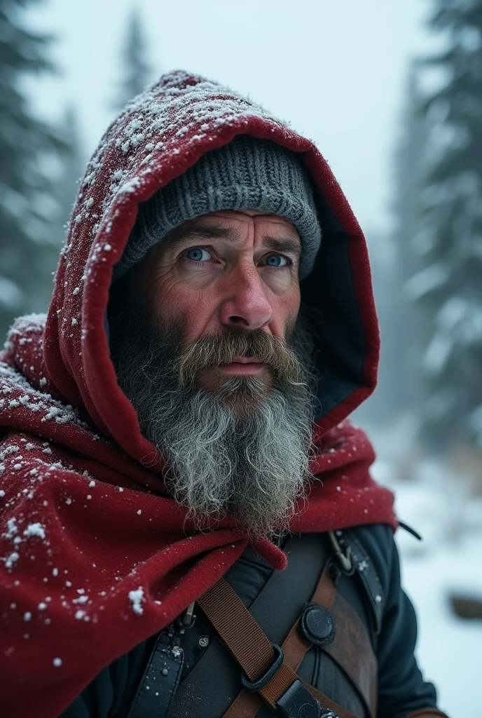 Templar knight bearded mountain man surprised that actual war is even more brutal than in his time. New York Devastation, 3D effect ultra-detailed intricate insanely full HD resolution 4K ultra-realistic, ultra detailed, photorealistic digital painting cinematic film light, expressive eyes, an image of a bearded mountain man in a red hooded robe with mountains in the, Kerembeyit, a character portrait, fantasy art, sean harris wizard, viking and templar aesthetics, closeup portrait of an mage, picture of a male cleric, from witcher (2021), epic character portrait, 3D effect ultra-detailed intricate insanely full HD, golden ratio, volumetric modeling, spotlight embroidery, accents masterpiece, Art photography by Jock Sturges Camera: Alsaphot Le Cyclope 105mm f/4.5 with Ilford Delta ISO 400 film.. The 3D effect is so ultra-detailed that every pore, and every line of expression.bearded mountain man wearing a hoodie in a snowy forest with snow on the trees,, epic fantasy character art, a character portrait, cyberpunk art 3D effect ultra-detailed intricate insanely full HD, full body portrait, hyperrealist artwork, photorealistic digital painting cinematic film light, expressive eyes, wearing a winter hat in front of a steampunk aesthetic snowy mountain range, a character, portrait, photorealism, cg society contest winner, 8k artistic portrait photography, cinematic realistic portrait, highly detailed vfx portrait, cinematic shot epic portraits, portrait of a rugged ranger, portrait of an adventurer, adventure, beard gray, an image of a man in a fur coat on top of a snow covered mountain, a detailed matte painting, male polar explorer, combat and adventure photography, matte painting portrait shot, neanderthal people, hunter alone in the wilderness, wearing cave man clothes, (steampunk), (cyberpunk aesthetic), (retrofuturism, atompunk), heroic proportions, inside trunks cabin, campfire, , western, wild west, low-angle shot, dramatic angle, extreme angle shot, epic fantasy