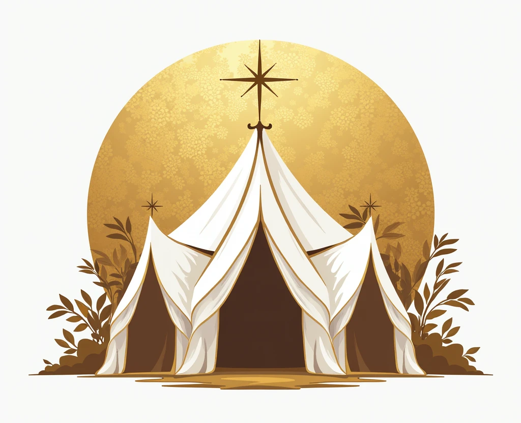 "Create a logo that resembles a tabernacle in the form of a tent, featuring a gold textured design. The tent should have a sleek and elegant look, with the gold texture adding a luxurious and sacred feel. Ensure the design is clear and symbolic, capturing the essence of the tabernacle while emphasizing the richness of the gold texture. The overall look should combine simplicity with a sense of reverence and spiritual significance."