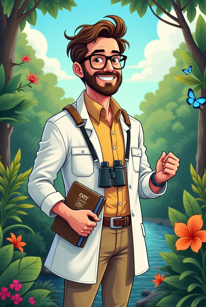 Generates a cartoon illustration of a Brazilian biologist