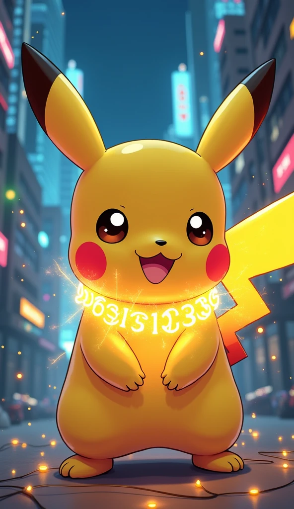 Pokemon Pikachu necklace, Pikachu that generates electricity, Illustration Pokemon, Cyberpunk Pikachu, Pokemon art style, Cute, colorful and adorable, Concept art of Pikachu, 可爱的number艺术, Cute Pokemon style, Cartoon Vitality, Cute mouse Pokémon, 🌺 CG Society, Cute glowing creatures, Luminous Light! number, Pokemon anime style, 可爱细致的number艺术