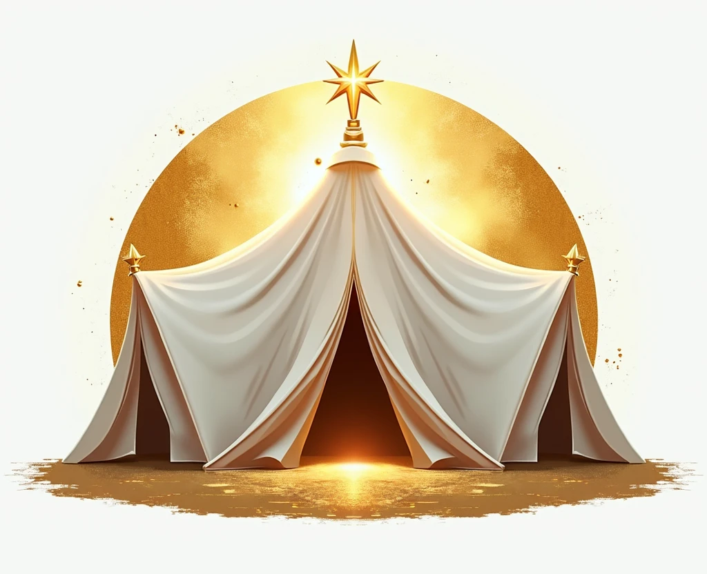 "Create a logo that resembles a tabernacle in the form of a tent, featuring a gold textured design. The tent should have a sleek and elegant look, with the gold texture adding a luxurious and sacred feel. Ensure the design is clear and symbolic, capturing the essence of the tabernacle while emphasizing the richness of the gold texture. The overall look should combine simplicity with a sense of reverence and spiritual significance."