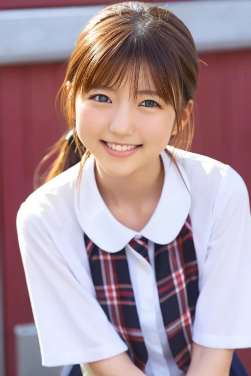 Slender Japanese high school girl looking at the camera、Cute Face、smile、High resolution、High resolution画像、Realistic