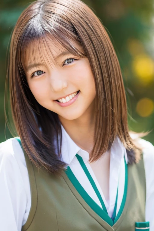 Slender Japanese high school girl looking at the camera、Cute Face、smile、High resolution、High resolution画像、Realistic