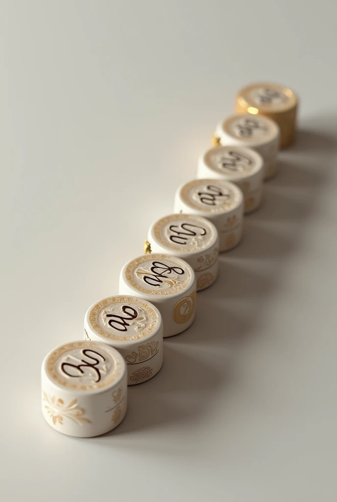 Dominic's name on dice in a row