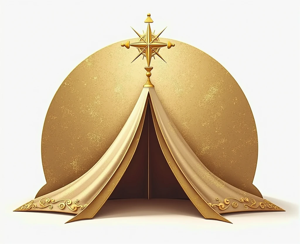 "Create a logo that resembles a tabernacle in the form of a tent, featuring a gold textured design. The tent should have a sleek and elegant look, with the gold texture adding a luxurious and sacred feel. Ensure the design is clear and symbolic, capturing the essence of the tabernacle while emphasizing the richness of the gold texture. The overall look should combine simplicity with a sense of reverence and spiritual significance."