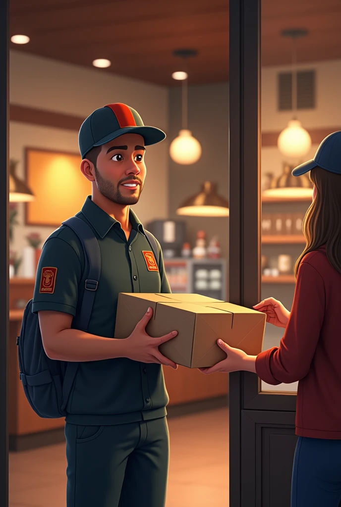 A picture of the delivery partner picking up the order from the restaurant or store, possibly showing the items being handed over.