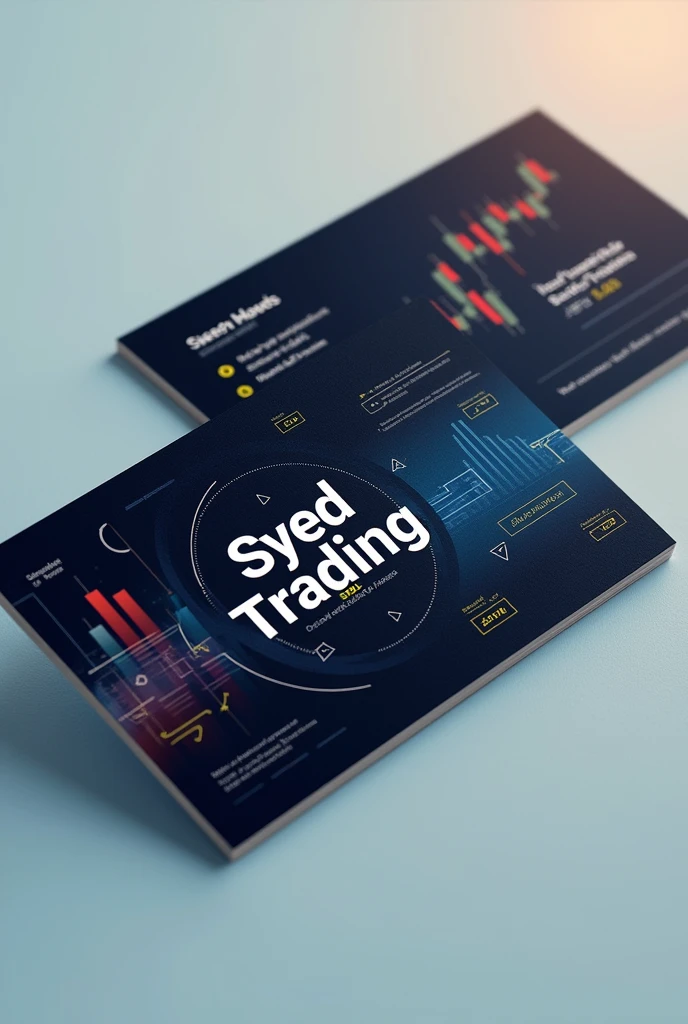 A stylish name on the card " syed trading " with candle stick and share market analytics with share market bull image