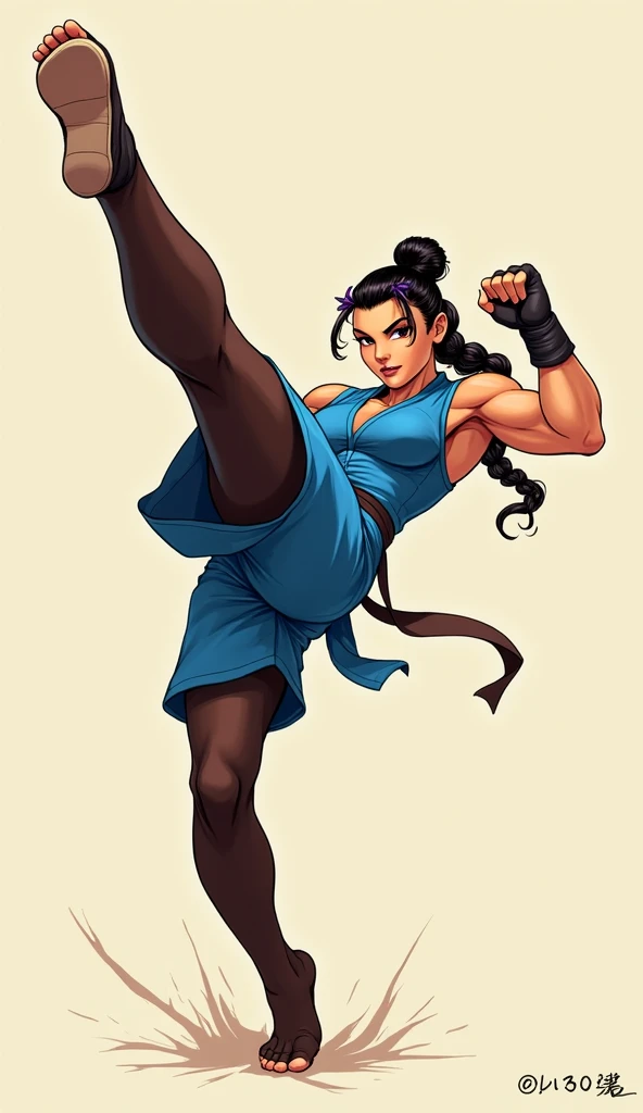 Khmer female, women sexy, furry body, full body to toes and feet, dark brown tanned, street fighter, random boxing pose, long silver hair, assassin, wearing a pink toga, wearing sandal, rabbit ears, white background,