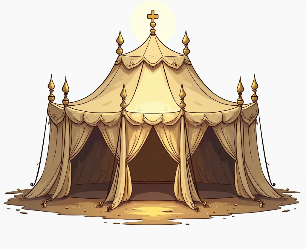 "Create a logo that resembles a tabernacle in the form of a tent, featuring a gold textured design. The tent should have a sleek and elegant look, with the gold texture adding a luxurious and sacred feel. Ensure the design is clear and symbolic, capturing the essence of the tabernacle while emphasizing the richness of the gold texture. The overall look should combine simplicity with a sense of reverence and spiritual significance."