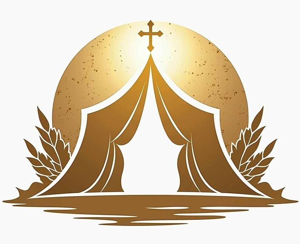 "Create a logo that resembles a tabernacle in the form of a tent, featuring a gold textured design. The tent should have a sleek and elegant look, with the gold texture adding a luxurious and sacred feel. Ensure the design is clear and symbolic, capturing the essence of the tabernacle while emphasizing the richness of the gold texture. The overall look should combine simplicity with a sense of reverence and spiritual significance."