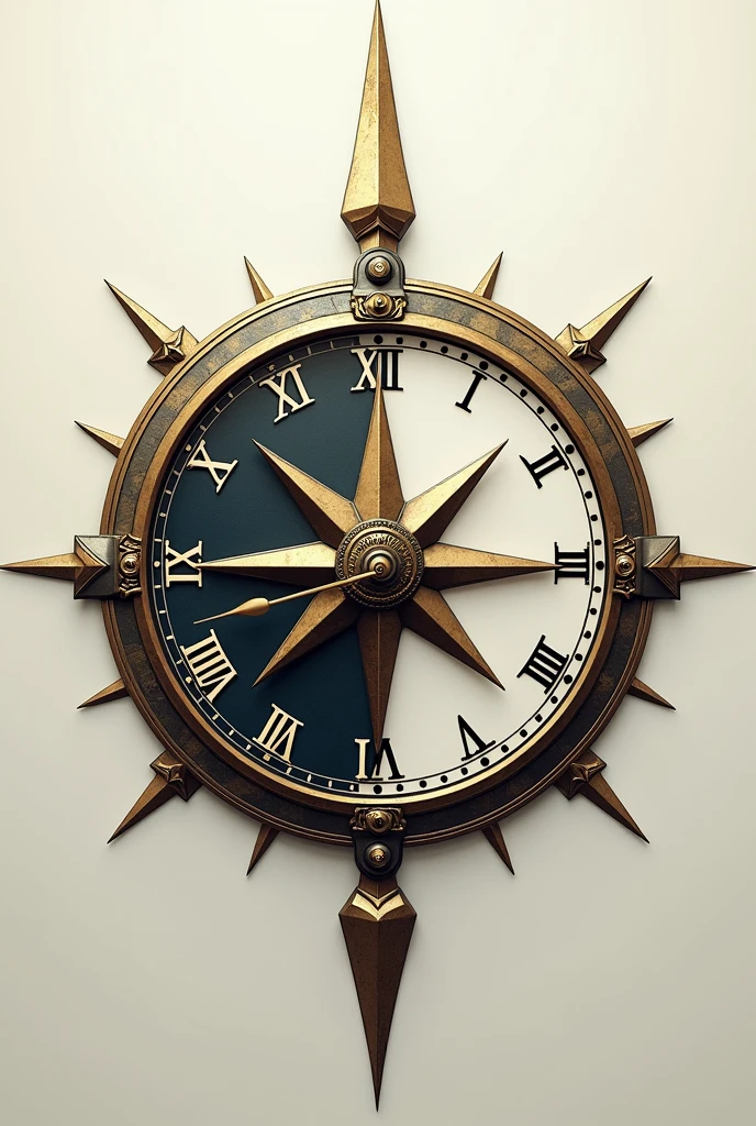 I need an image where half is a compass and the other half is a clock
