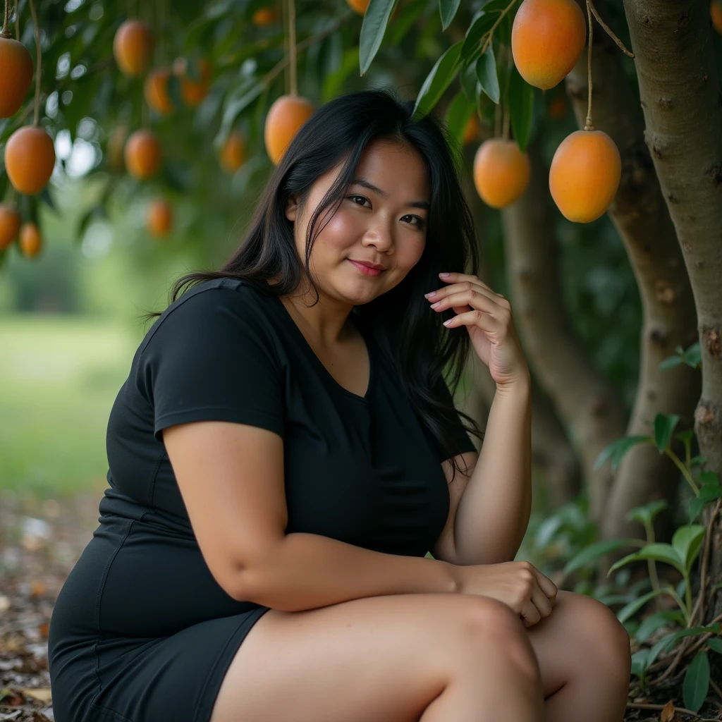 Bad quality. asian thai women. Black T-shirt shorts.  Body weight 56 kg. Big breast 100cm. Big breasts. Big breast 100cm atas rata rata. Sitting on a branch of a mango tree with lots of fruit. Body weight 56 kg. finger pose on aunt.  Soaking wet atmosphere. at noon. Lots of sweat dripping. Grainy colored cctv footage. seen from afar. bad light. Bad image color