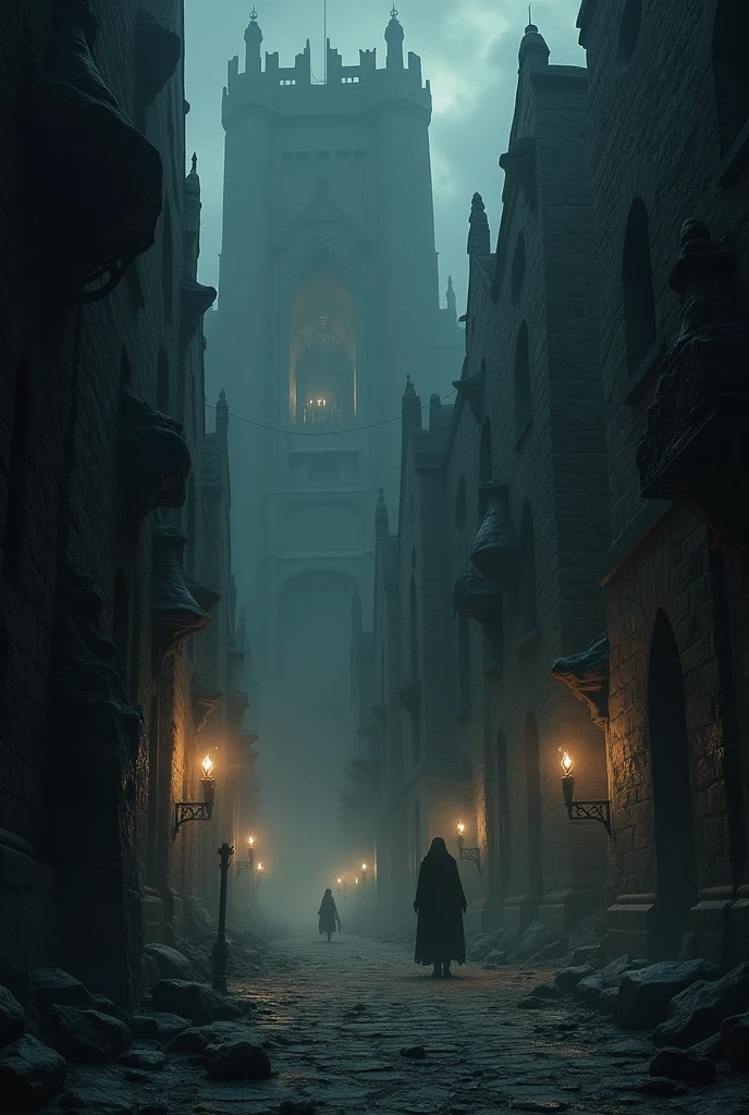 The ancient city was pitch black, lit only by torches and shadowy demons hiding in the corners of the buildings.
