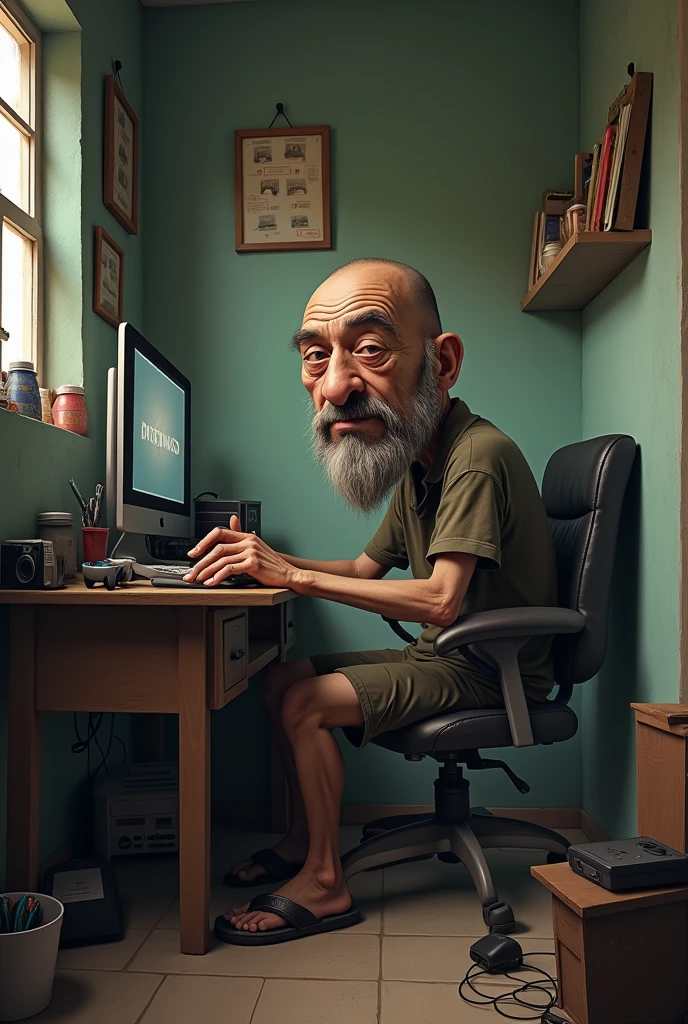 40 year old man, homely,brown in color, very skinny, small brown eyes,calvo, with unshaven beard, with a round face and short shoulders, and a Nintendo fanatic who lives in a small room,  and Youtuber and lives off virtual alms, and carioca