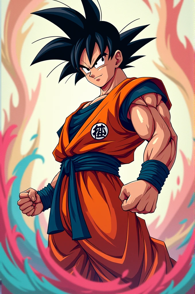 An image of Goku in ibid paint with curves that are noticeable