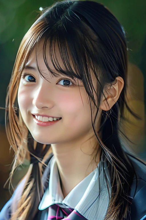 Slender Japanese high school girl looking at the camera、Cute Face、smile、High resolution、High resolution画像、Realistic