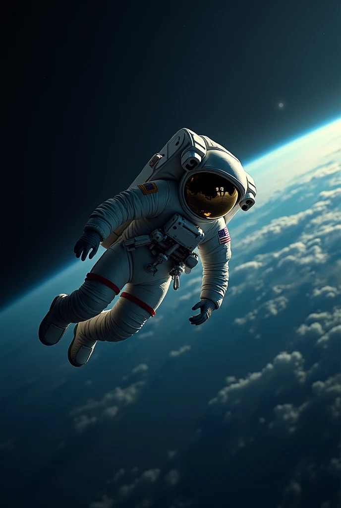 Astronaut floating looking at earth