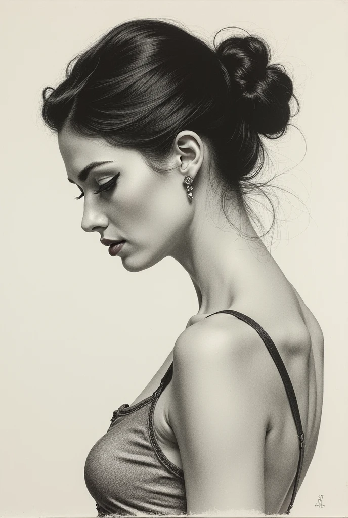 DRAWING OF A WOMAN'S FACE FROM THE SIDE LOOKING DOWN