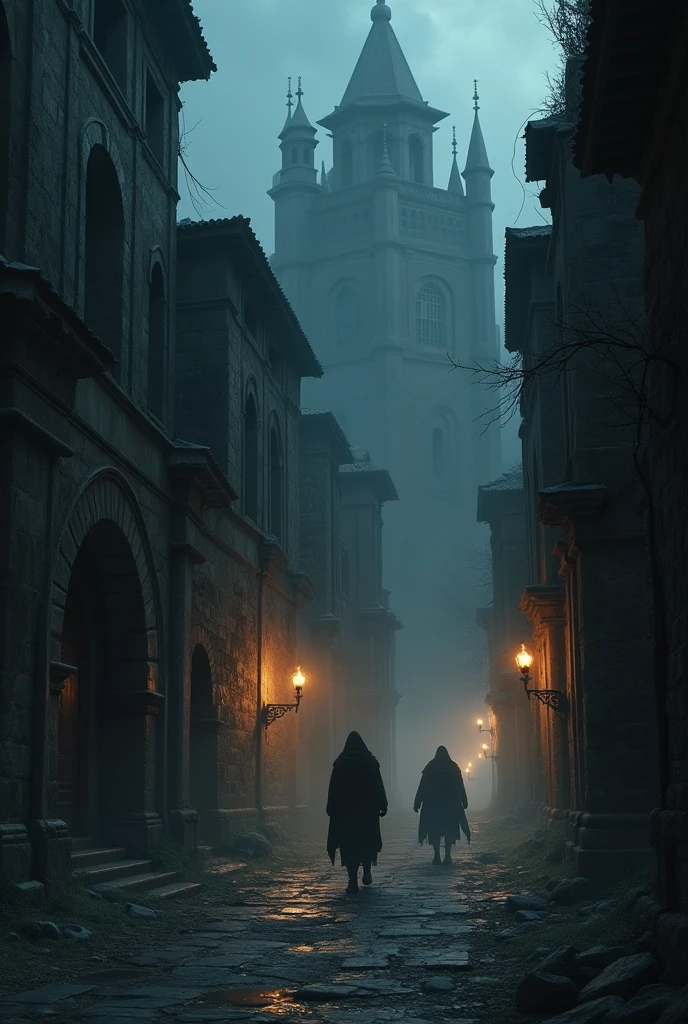 The ancient city was pitch black, lit only by torches and shadowy demons hiding in the corners of the buildings.
