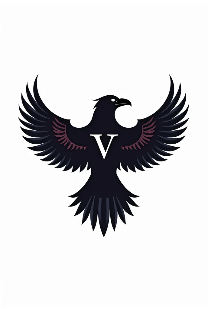 logotype, Crow Drawing , open wings, ancient egypt style, white background, , Roman letter V on chest,  simple modern color, fully body, circular finish