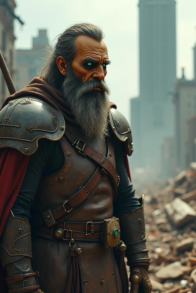 Templar knight bearded mountain man surprised that actual war is even more brutal than in his time. New York Devastation, 3D effect ultra-detailed intricate insanely full HD resolution 4K ultra-realistic, ultra detailed, photorealistic digital painting cinematic film light, expressive eyes, Intricate details insanely artwork Wooden painted man, 3D effect ultra-detailed intricate insanely Heart, museum room, green glass eyes, Carved in wood, painted with bright colors., indie film screencap, dramatic angle, , found footage, (steampunk), (cyberpunk aesthetic), (retrofuturism, atompunk), heroic proportions, window behind, "La muerte vendrá y se apoderará de tus ojos Será como renunciar a un vicio como mirarse en el espejo ver un rostro muerto como escuchar un labio cerrado Nos hundiremos en el remolino, silenciar."