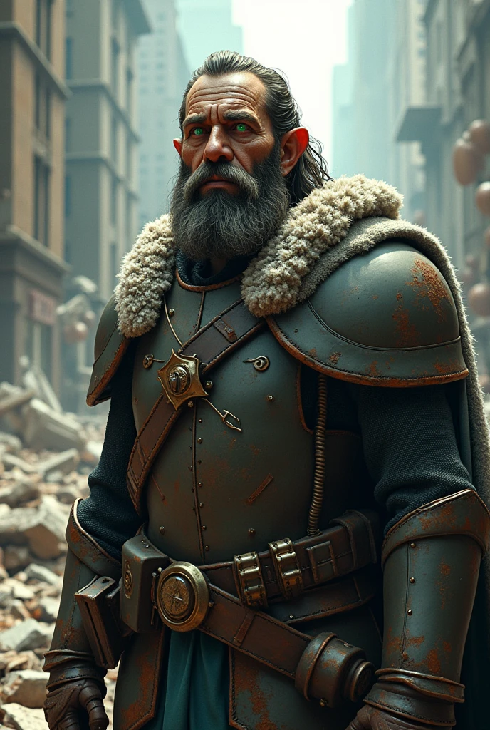 Templar knight bearded mountain man surprised that actual war is even more brutal than in his time. New York Devastation, 3D effect ultra-detailed intricate insanely full HD resolution 4K ultra-realistic, ultra detailed, photorealistic digital painting cinematic film light, expressive eyes, Intricate details insanely artwork Wooden painted man, 3D effect ultra-detailed intricate insanely Heart, museum room,  green glass eyes, Carved in wood, painted with bright colors., indie film screencap, dramatic angle, , found footage, (steampunk), (cyberpunk aesthetic), (retrofuturism, atompunk), heroic proportions, window behind, "La muerte vendrá y se apoderará de tus ojos Será como renunciar a un vicio como mirarse en el espejo ver un rostro muerto como escuchar un labio cerrado Nos hundiremos en el remolino, silenciar."