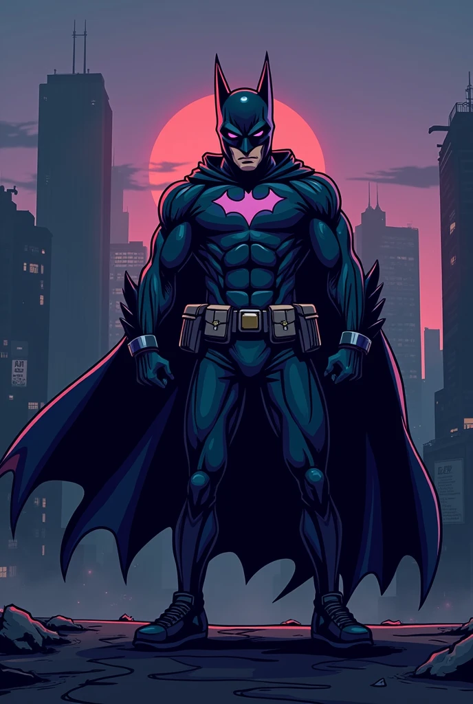 persona rapeando, evening, logo drawing dressed as a bat superhero