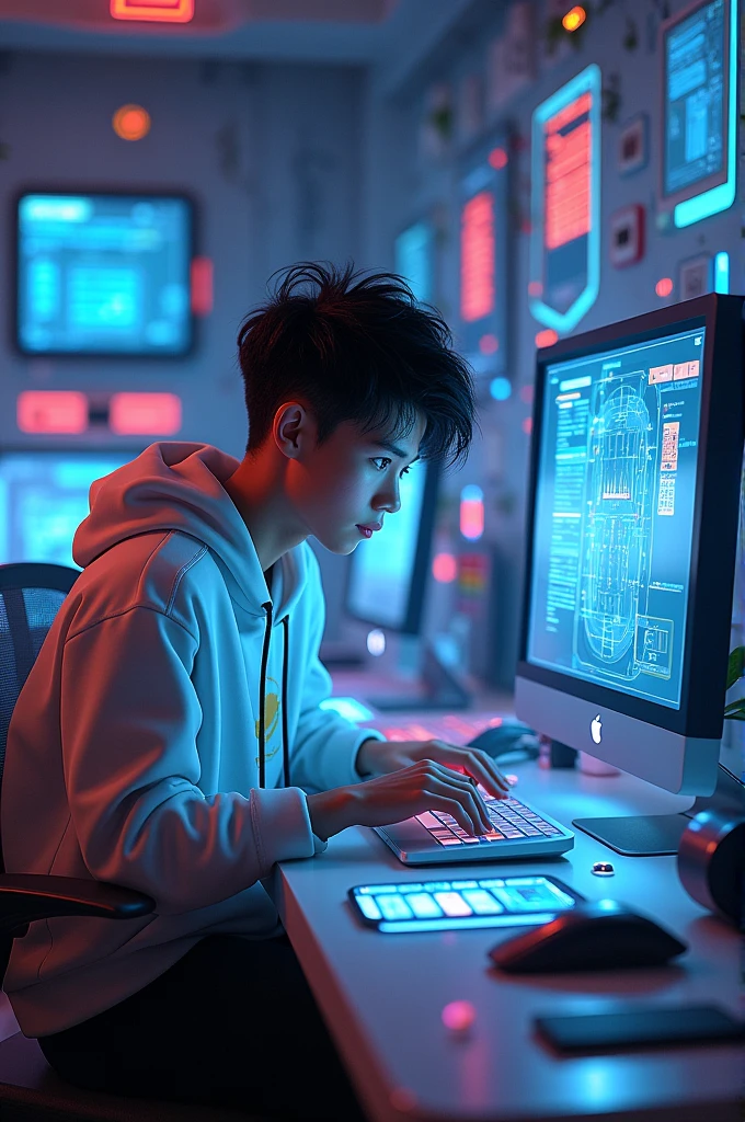 Image of a person who is doing a lot of technological things like Pixar