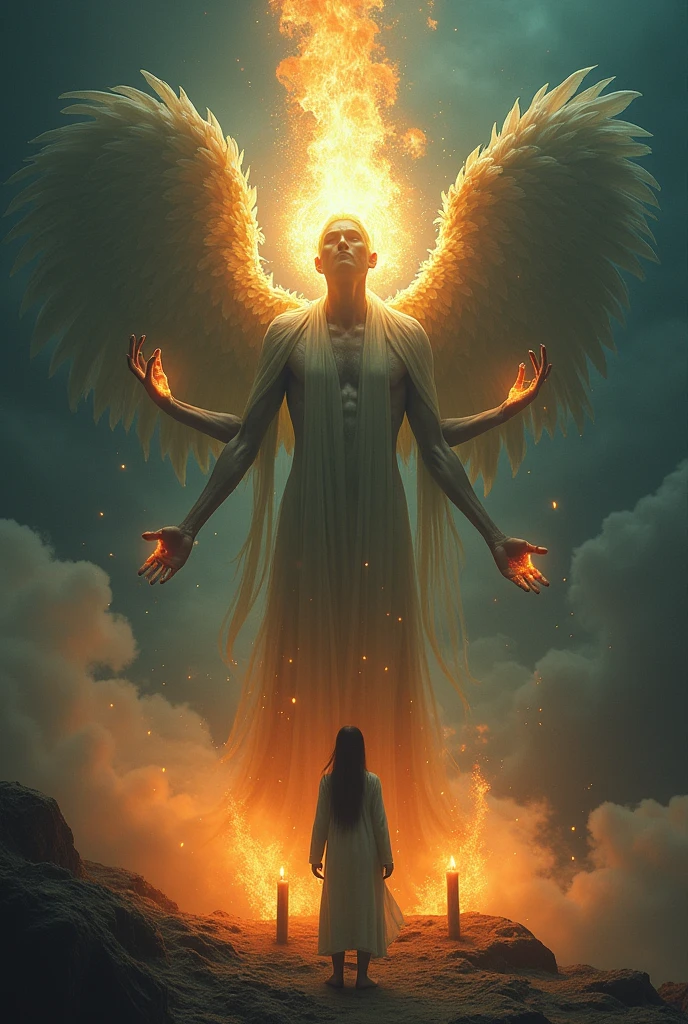 The shaman has three arms and a wing over his shoulder.,
From his breath the candle lights up,
And sometimes myself,
He doesn't recognize himself,
And the soul is wide open and bursting into tears, poet