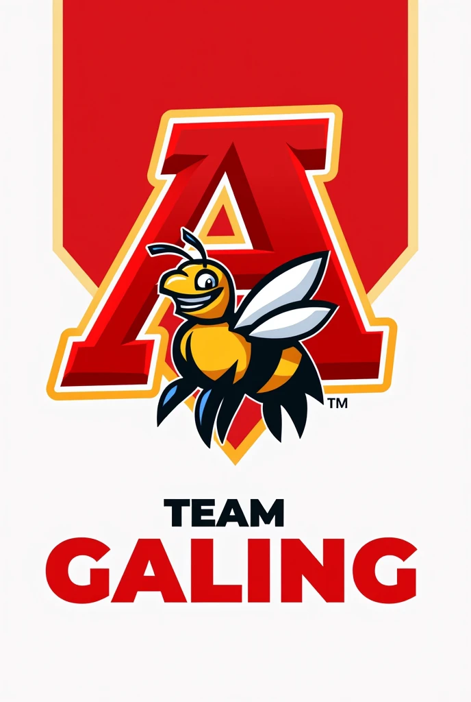 Create a banner with a name of team galing with a logo of a bee with a color design of red and White and big letter A