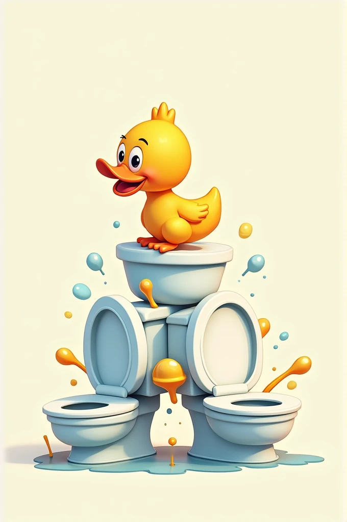 Crie uma estampa em forma de cartoom 2D, with toilets and a duck on top