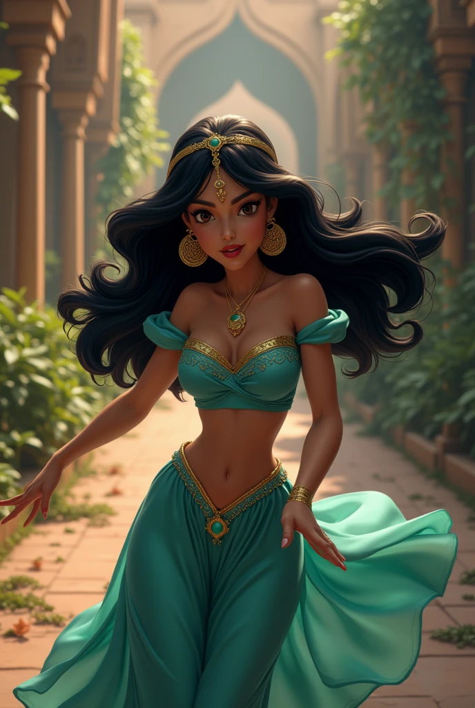 Stunning Princess Jasmine, photo in 8k, in action, cinematic.