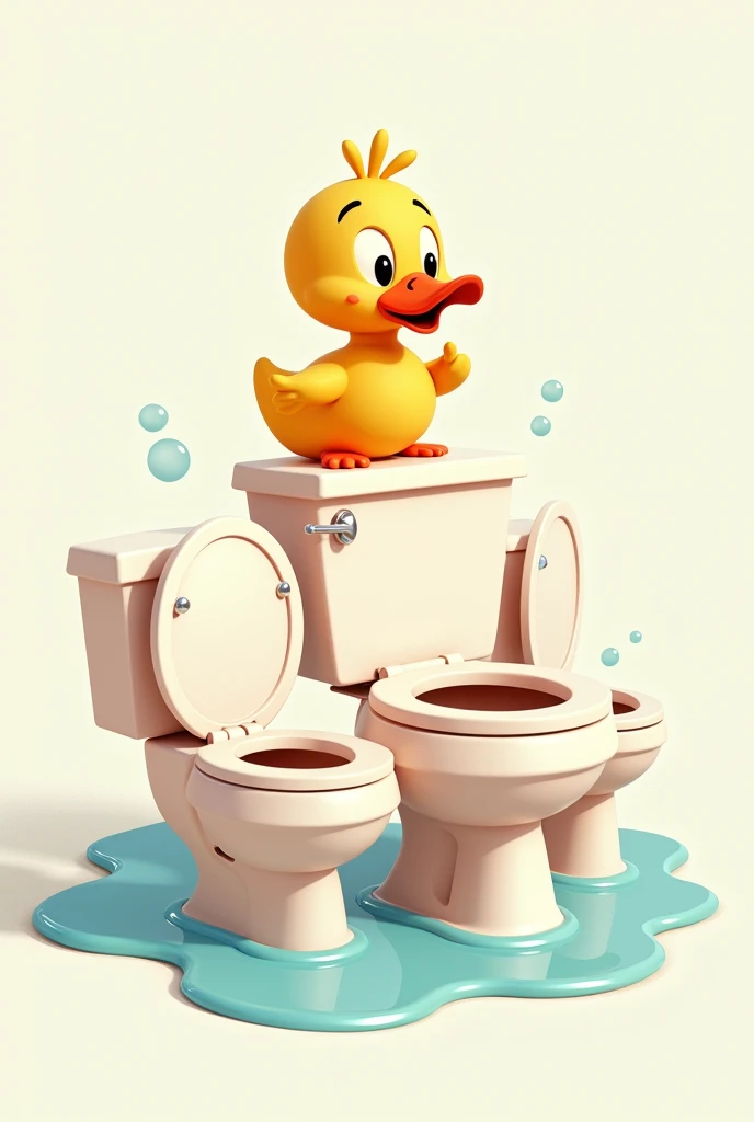 Crie uma estampa em forma de cartoom 2D, with toilets and a duck on top