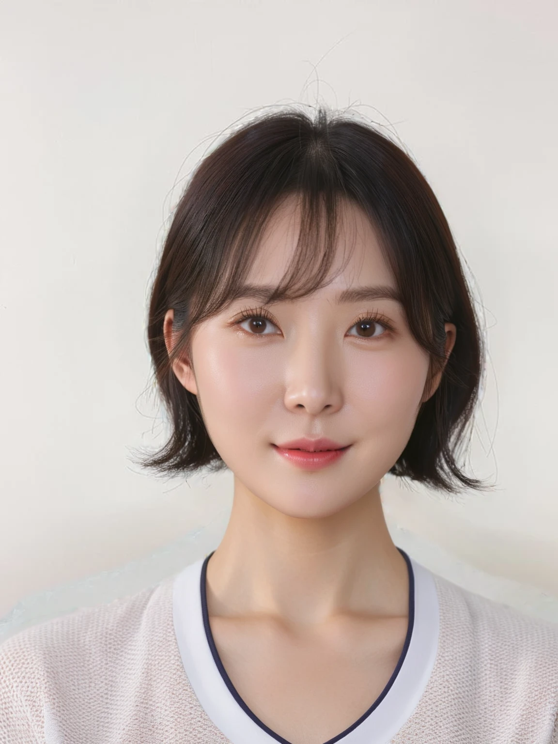 Best Quality, 8k, Masterpiece, (Portrait: 1.3), (photo realistic:1.4), (hyper realistic:1.4), Sharp Focus, looking at viewer, (smoother lighting:1.1), (increase cinematic lighting quality:0.9), realistic lighting, backlighting, light on face, ray trace, (brightening light:1.2), (Increase quality:1.4), sharp detail, (best quality real texture skin:1.4), finely detailed eyes, black_eyes, finely detailed face, 2 Korean woman, (white formal_shirt:1.4), (Create an image maintaining the original base model hairstyle:1.5)