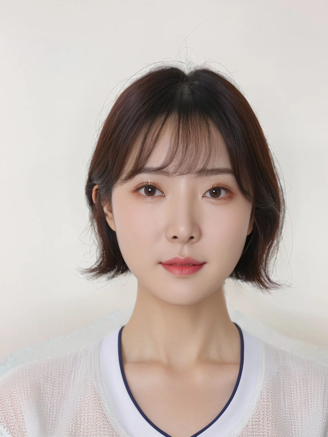 Best Quality, 8k, Masterpiece, (Portrait: 1.3), (photo realistic:1.4), (hyper realistic:1.4), Sharp Focus, looking at viewer, (smoother lighting:1.1), (increase cinematic lighting quality:0.9), realistic lighting, backlighting, light on face, ray trace, (brightening light:1.2), (Increase quality:1.4), sharp detail, (best quality real texture skin:1.4), finely detailed eyes, black_eyes, finely detailed face, 2 Korean woman, (white formal_shirt:1.4), (Create an image maintaining the original base model hairstyle:1.5)