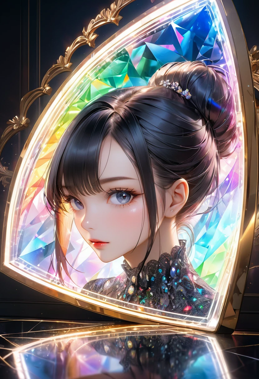 best quality, Super Fine, 16K, Ridiculous, Extremely detailed, portrait, Perfect beauty, Prism effect, Mirror effect, Professional lighting