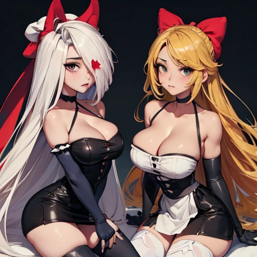 on fours, back view, sex(masterpiece, best quality:1.4), absurdres, highres, ultra detailed, beautiful, (maid), (perfect face, detailed face, beautiful:1.3),(natural breasts, cleavage), collarbone, fingerless gloves, gloves,spaghetti strap top, black pencil skirt, tight, over the knee skirt, hat, elegant maid outfit, thighhighs, thick thighs, thighs, multiple belts, More detailed 8K.motor irreal:1.4,UHD,La mejor calidad:1.4, fotorrealista:1.4, textura de la piel:1.4, obra maestra:1.8,obra-prima, mejor calidad,objeto Objeto], (detailed face features:1.3),(manos detailed)