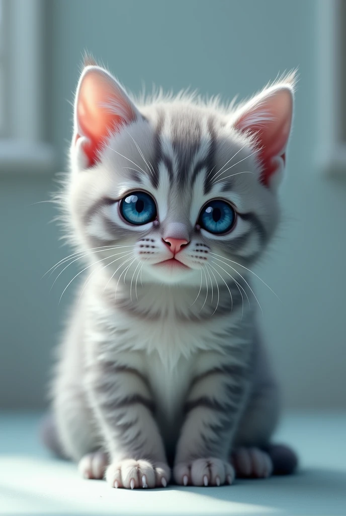 A gray furred blue-eyed kitten