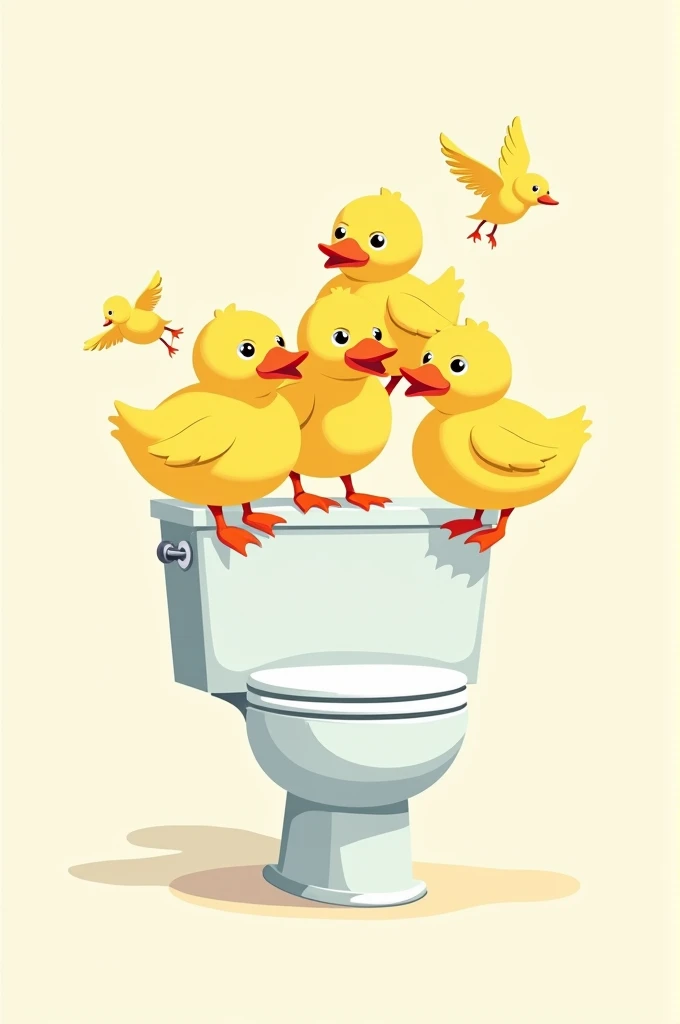 Create a t-shirt design with ducks on top of a toilet, simple in yellow colors