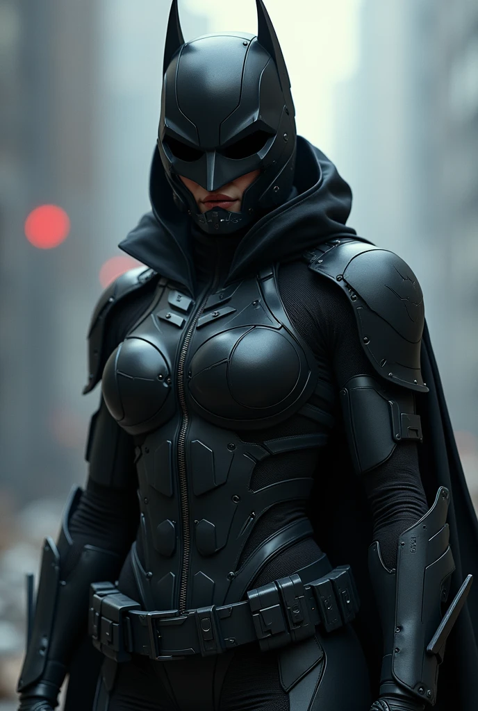 a woman who is a soldier yet also hides in the shadows she has unique abilities that allow her to go completely invisible and she uses this to stalk whoever it is she wants to kill she wears a high-tech suit made by Wayne Tech that is similar to the Arkham Knight’s or Red Hood’s armor and helmet but instead of it being black and blue her’s is just black and she has an entire arsenal of weapons